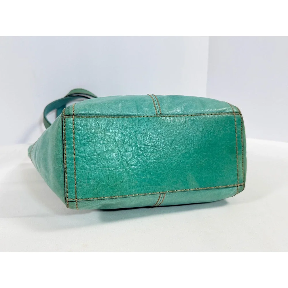 Fossil Teal Hathaway Leather Shoulder Bag Tote Key Charm ZB9385